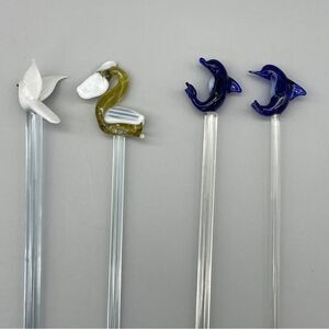4 Glass Swizzle Sticks Stirrers Barware Cocktail
